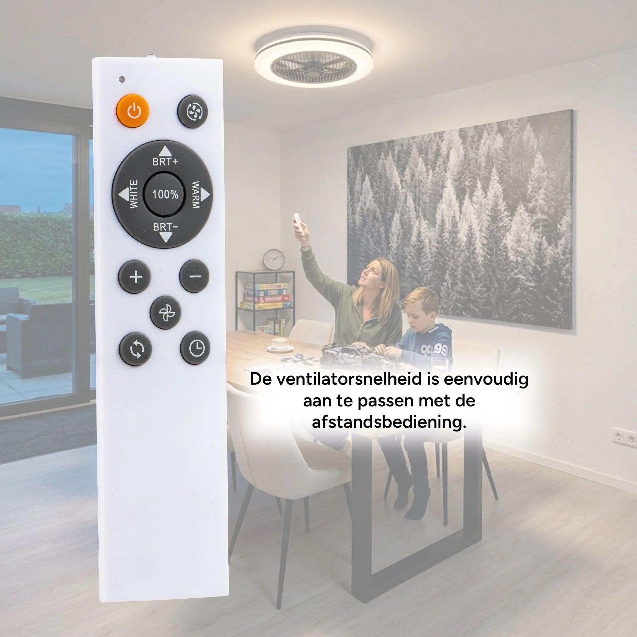 Moderno 3D plafondventilator met verlichting 50cm – Dimmen en lichtkleur instellen via afstandsbediening – Met zomer- en winterstand en timerfunctie - Image 9