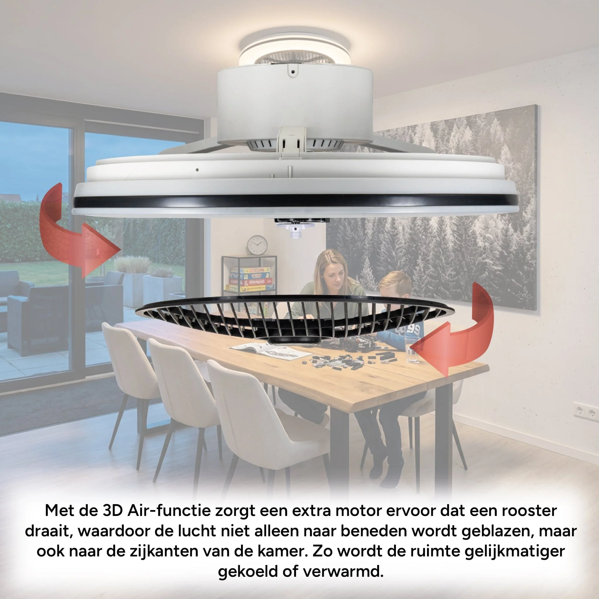 Proventa 3D Air Plafondventilator met verlichting 50 cm - Verspreidt lucht over hele kamer - Met afstandsbediening - Image 4