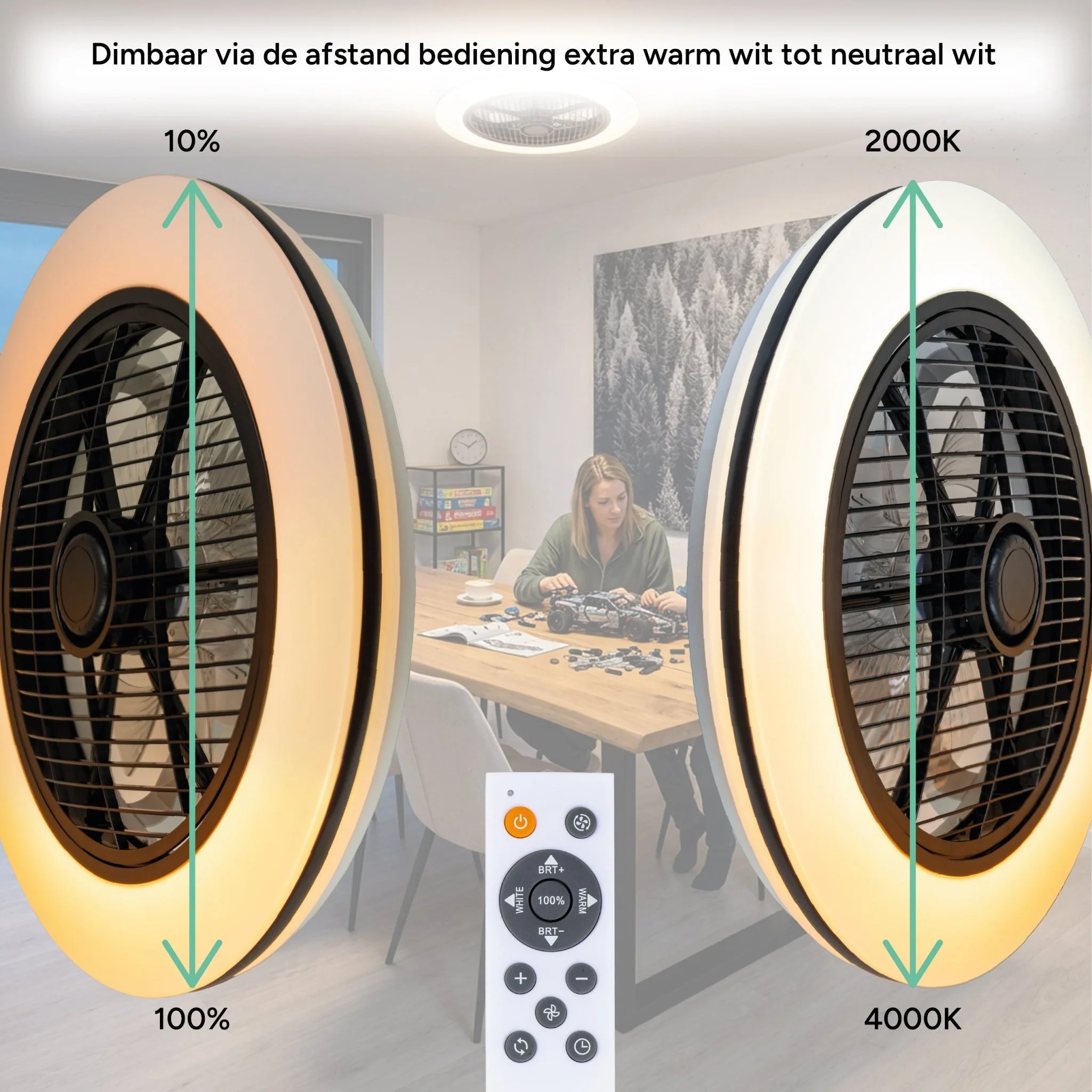 Proventa 3D Air Plafondventilator met verlichting 50 cm - Verspreidt lucht over hele kamer - Met afstandsbediening - Image 6